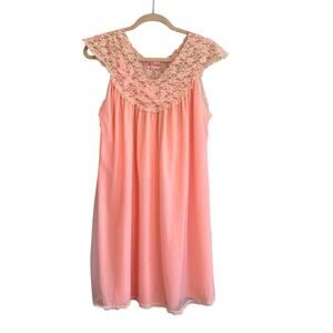 Vintage 60s Avian Babydoll Nightgown Womens S Peach Chiffon Lounge Lace Romantic